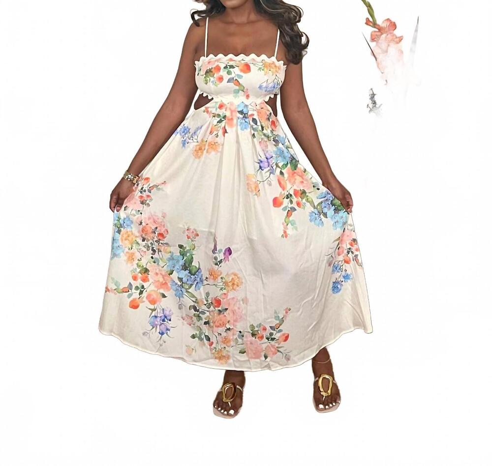 NEW MISS AVENUE botanical bliss floral print midi dress in multicolor
